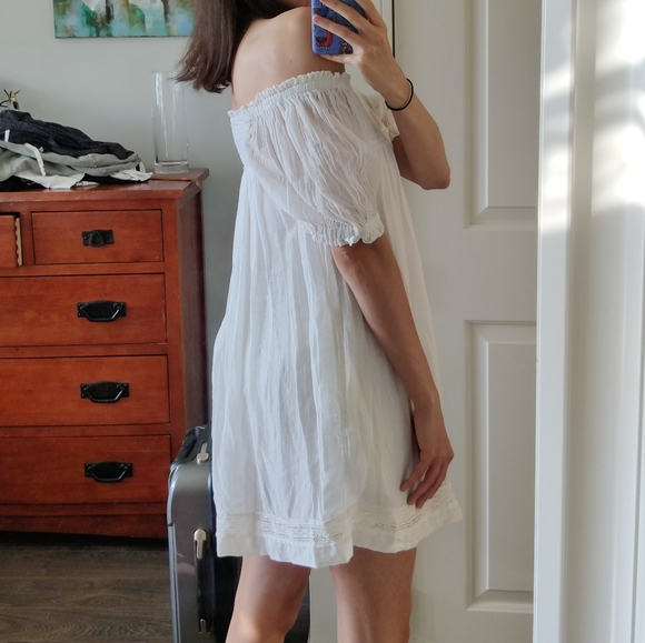 NWOT Free People La Mer off-shoulder white puffy peasant dress - Picture 2 of 8